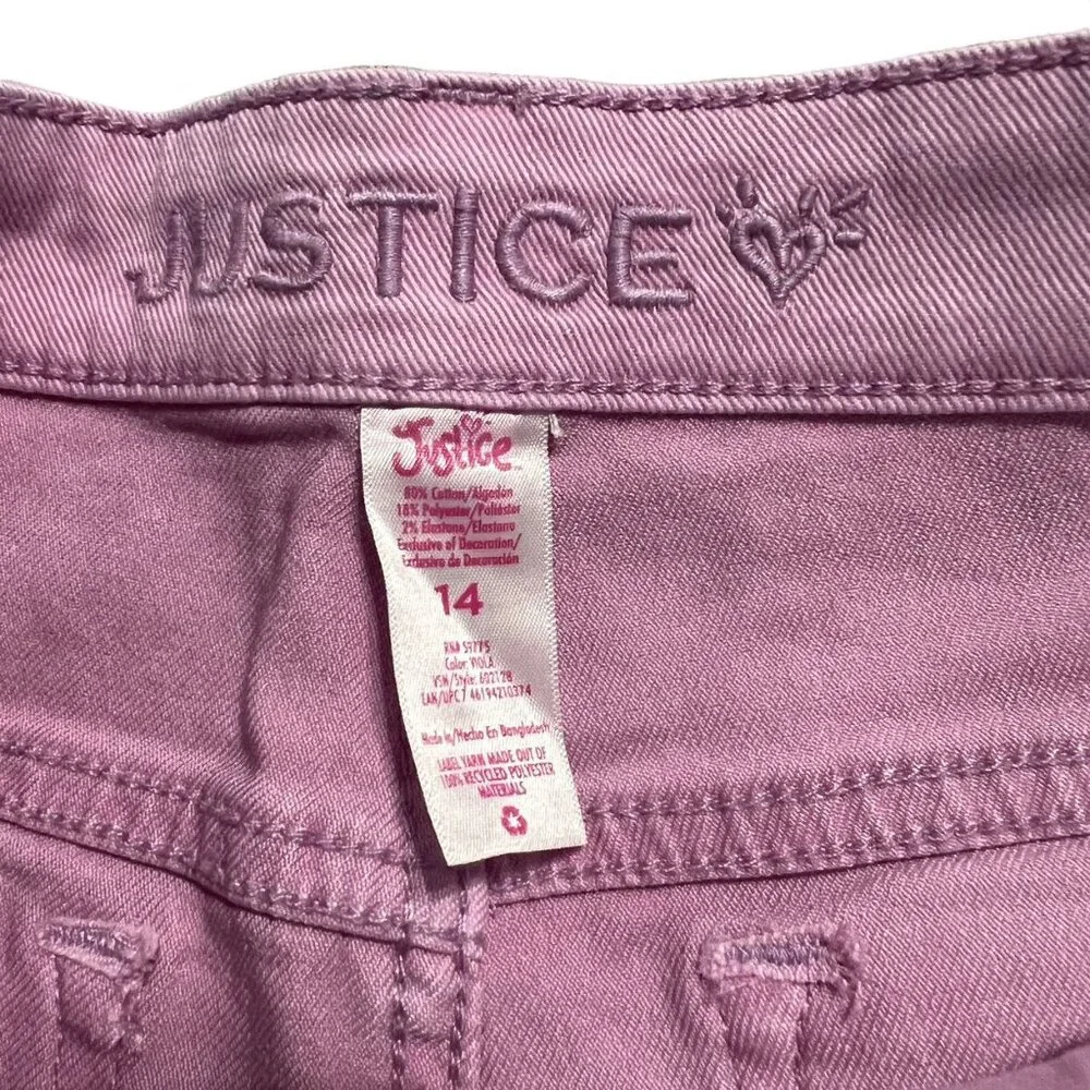 NEW Justice Sz 12 Lavender Distressed Stretch Denim Shorts
